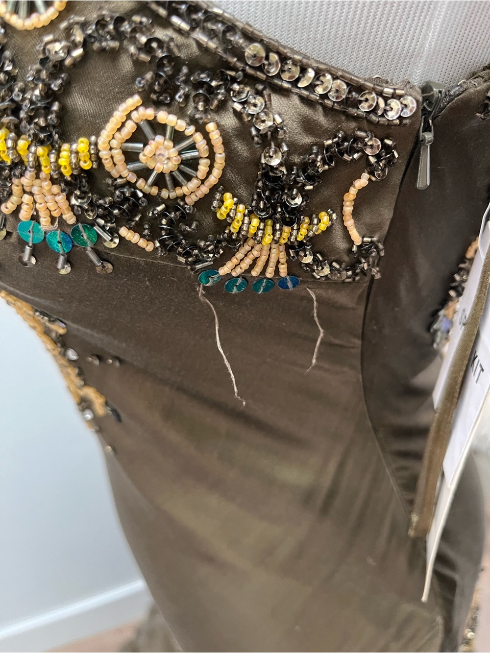 Sue Wong Olive Green Ruffled Mermaid Evening Dress - Picture 7 of 11